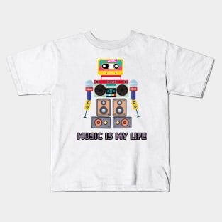 Music is my life,love music, robot Kids T-Shirt